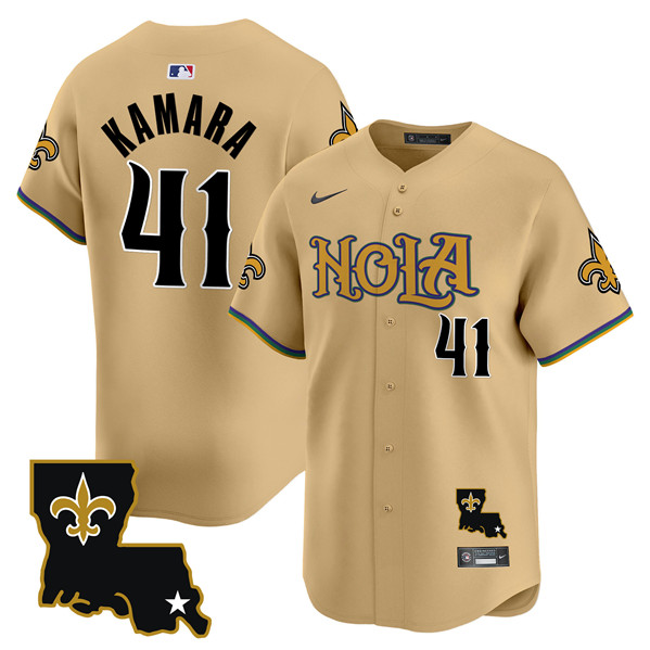 Men's New Orleans Saints #41 Alvin Kamara Gold Cool Base Stitched Baseball Jersey Men's New Orleans Saints #41 Alvin Kamara Gold Cool Base Stitched Baseball Jersey